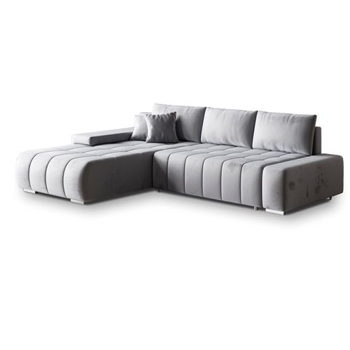 Canapé D'angle Alese Gris Clair En Velours Avec Fonction De Couchage