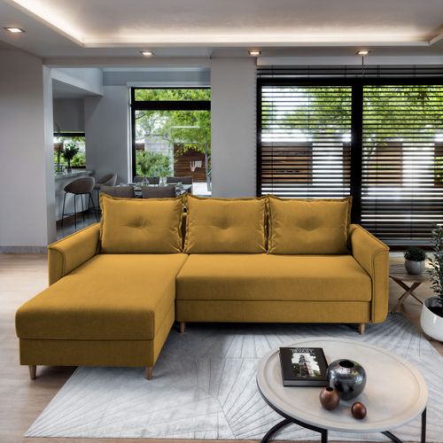 Canapé D'angle Pisan Jaune En Peluche Avec Fonction De Couchage
