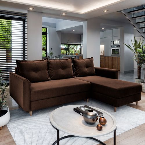 Canapé D'angle Pisan Marron En Peluche Avec Fonction De Couchage