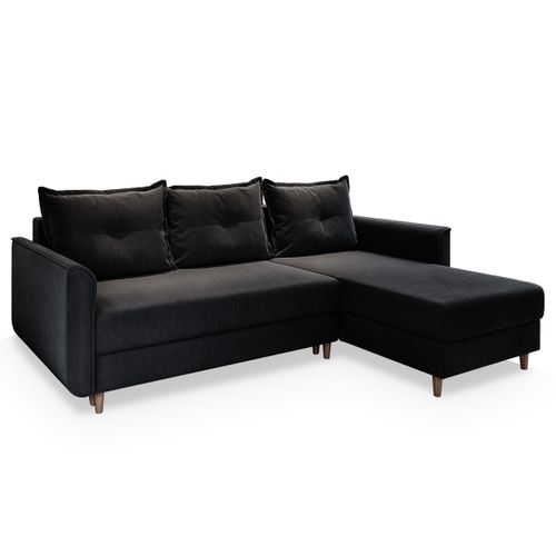 Canapé D'angle Pisan Noir En Peluche Avec Fonction De Couchage