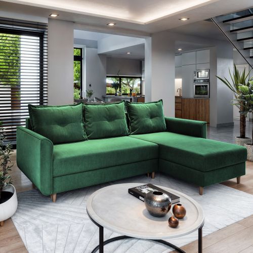 Canapé D'angle Pisan Vert Sapin En Peluche Avec Fonction De Couchage