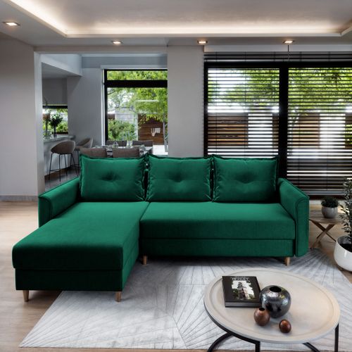 Canapé D'angle Pisan Vert Sapin En Peluche Avec Fonction De Couchage