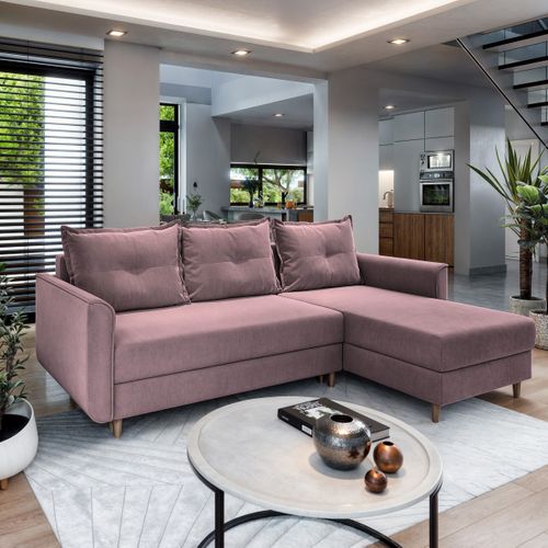 Canapé D'angle Pisan Rose En Peluche Avec Fonction De Couchage