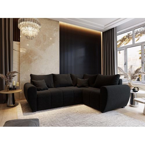 Canapé D'angle Madison Noir En Tissu Texturé Avec Fonction De Couchage