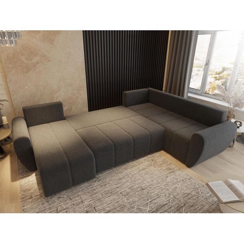 Canapé D'angle Madison Gris En Tissu Texturé Avec Fonction De Couchage