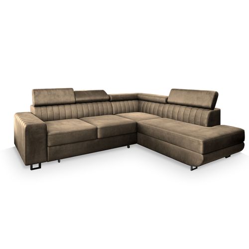 Canapé D'angle Nola Beige En Velours Avec Fonction De Couchage