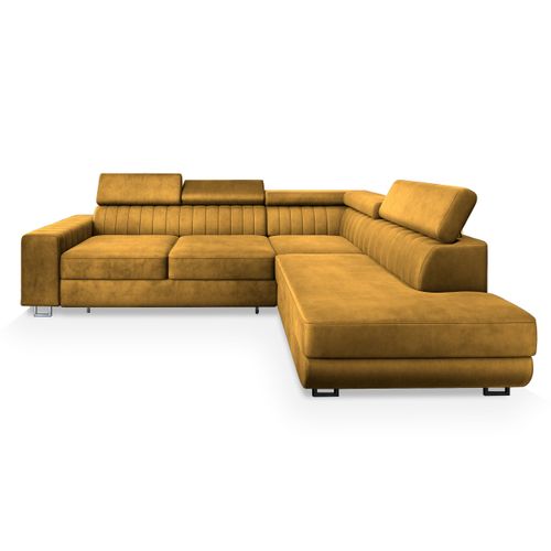 Canapé D'angle Nola Jaune En Velours Avec Fonction De Couchage
