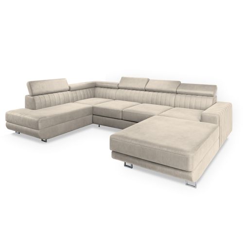 Canapé D'angle Siena Crème En Velours Avec Fonction De Couchage