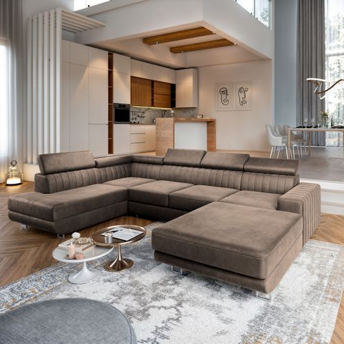 Canapé D'angle Siena Beige En Velours Avec Fonction De Couchage