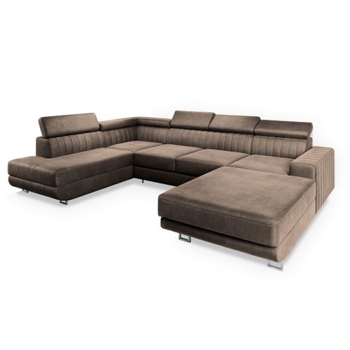 Canapé D'angle Siena Beige En Velours Avec Fonction De Couchage