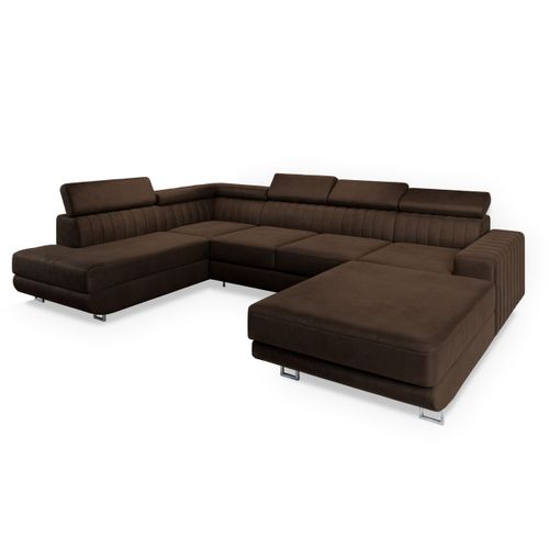 Canapé D'angle Siena Marron En Velours Avec Fonction De Couchage