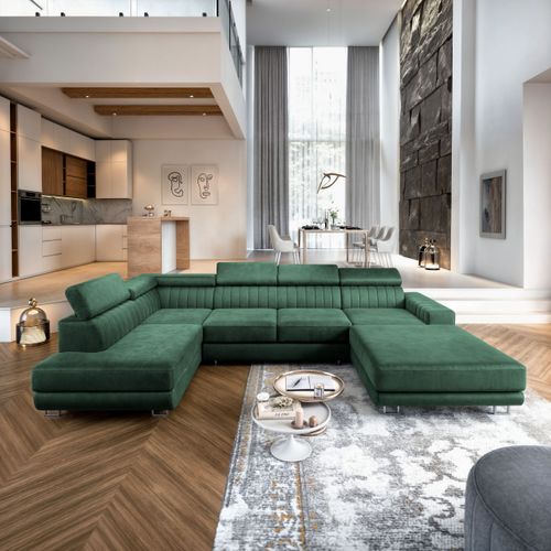 Canapé D'angle Siena Vert Sapin En Velours Avec Fonction De Couchage