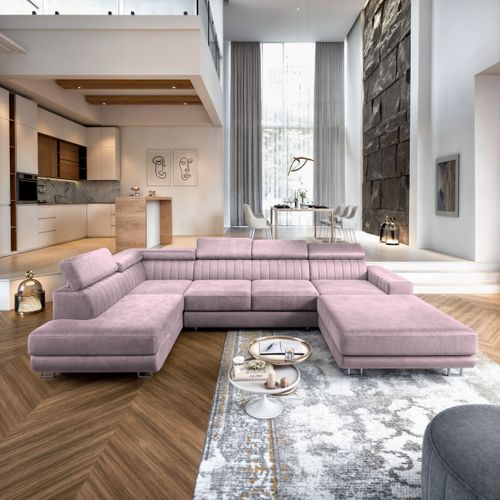 Canapé D'angle Siena Violet En Velours Avec Fonction De Couchage