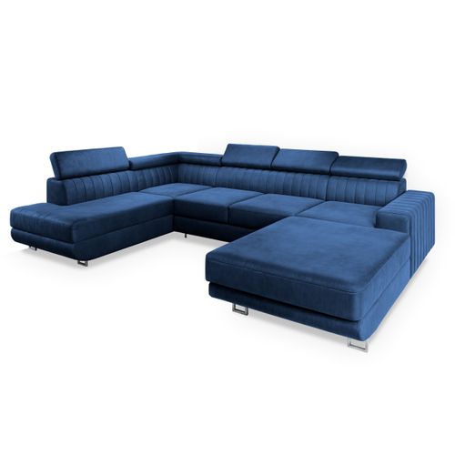 Canapé D'angle Siena Bleu En Velours Avec Fonction De Couchage