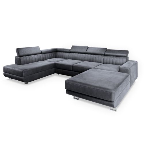 Canapé D'angle Siena Gris En Velours Avec Fonction De Couchage