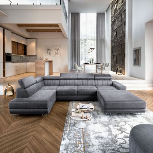 Canapé D'angle Siena Gris En Velours Avec Fonction De Couchage