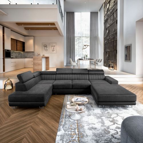 Canapé D'angle Siena Noir En Velours Avec Fonction De Couchage