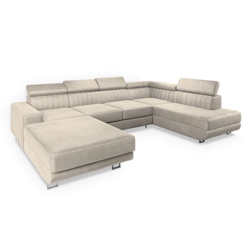 Canapé D'angle Siena Crème En Velours Avec Fonction De Couchage