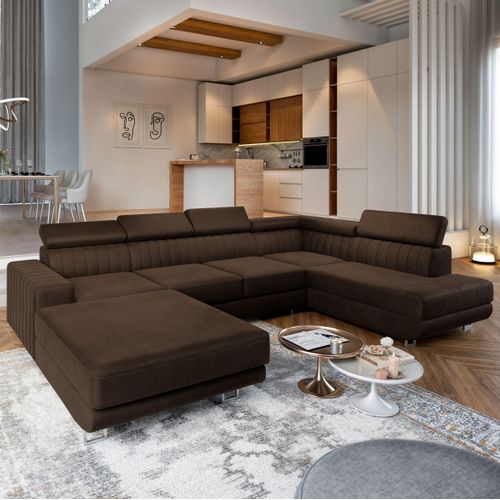 Canapé D'angle Siena Marron En Velours Avec Fonction De Couchage