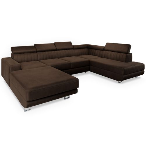 Canapé D'angle Siena Marron En Velours Avec Fonction De Couchage