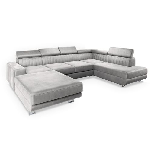 Canapé D'angle Siena Gris Clair En Velours Avec Fonction De Couchage