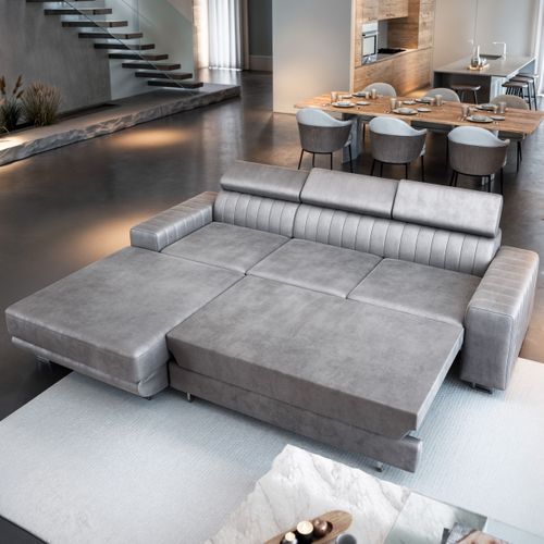 Canapé D'angle Noto Jaune En Velours Avec Fonction De Couchage