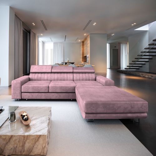 Canapé D'angle Noto Violet En Velours Avec Fonction De Couchage