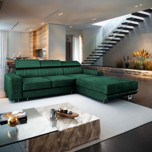 Canapé D'angle Noto Vert Sapin En Velours Avec Fonction De Couchage