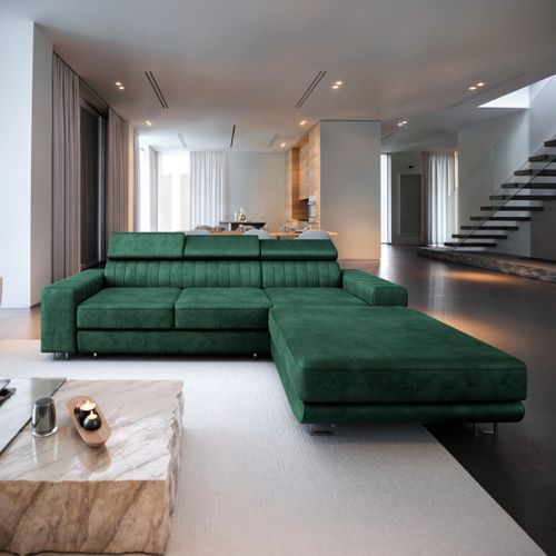 Canapé D'angle Noto Vert Sapin En Velours Avec Fonction De Couchage
