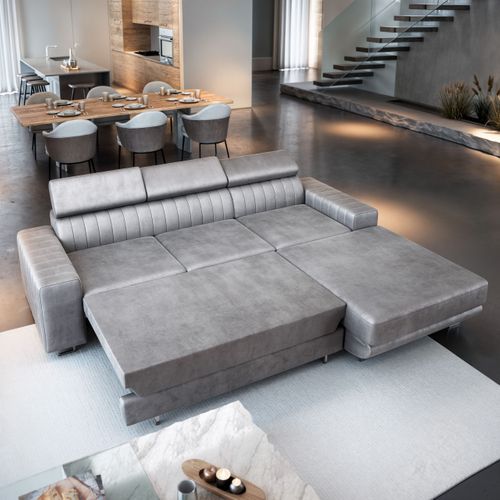 Canapé D'angle Noto Noir En Velours Avec Fonction De Couchage