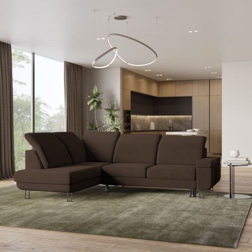 Canapé D'angle Lerma Marron En Velours Avec Fonction De Couchage