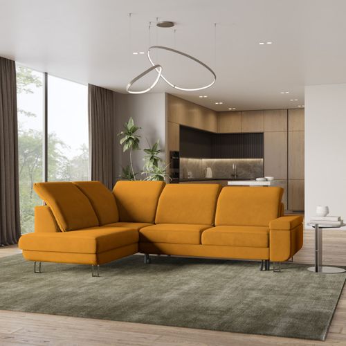Canapé D'angle Lerma Jaune En Velours Avec Fonction De Couchage