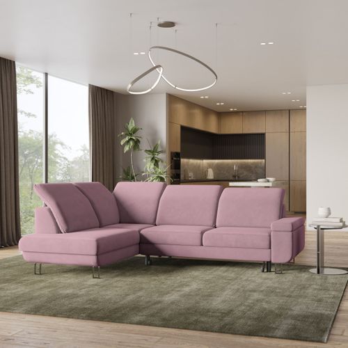 Canapé D'angle Lerma Violet En Velours Avec Fonction De Couchage