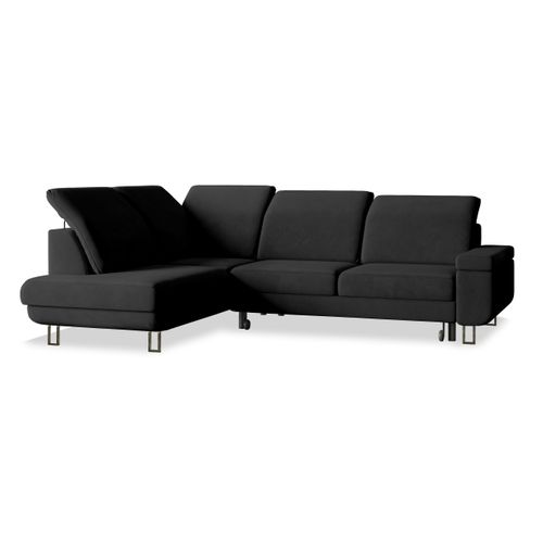 Canapé D'angle Lerma Noir En Velours Avec Fonction De Couchage
