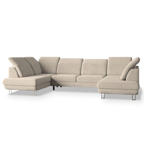 Canapé D'angle Teramo Crème En Velours Avec Fonction De Couchage