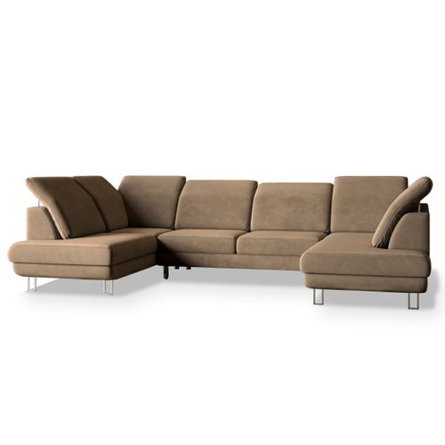 Canapé D'angle Teramo Beige En Velours Avec Fonction De Couchage