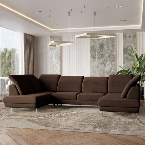 Canapé D'angle Teramo Marron En Velours Avec Fonction De Couchage