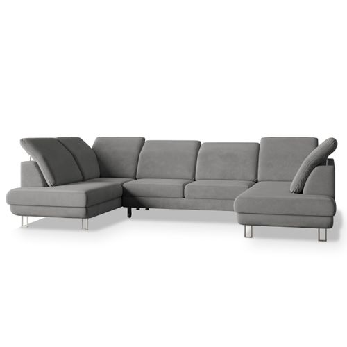 Canapé D'angle Teramo Gris En Velours Avec Fonction De Couchage