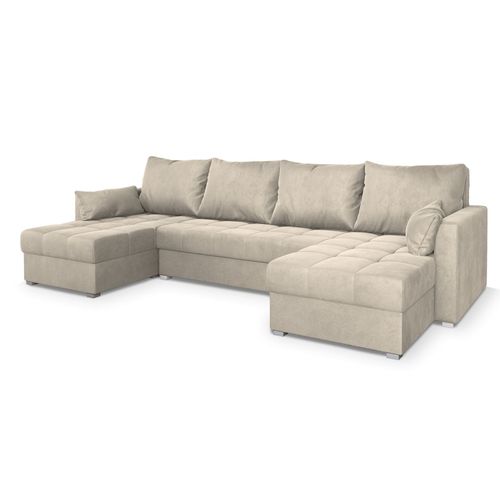 Canapé D'angle Nako Crème En Velours Avec Fonction De Couchage