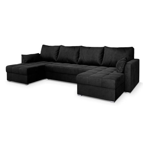 Canapé D'angle Nako Noir En Velours Avec Fonction De Couchage