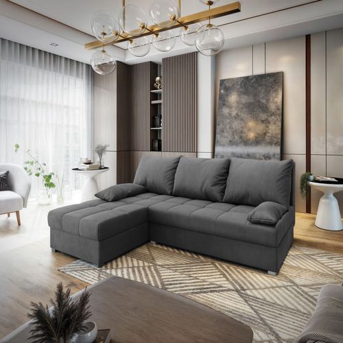 Canapé D'angle Rita Gris En Velours Avec Fonction De Couchage