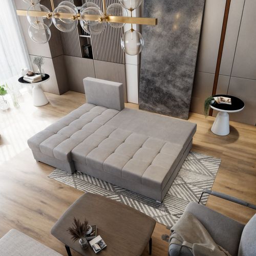 Canapé D'angle Rita Gris En Velours Avec Fonction De Couchage