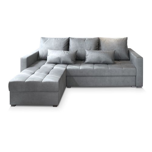 Canapé D'angle Kos Gris Clair En Velours Avec Fonction De Couchage
