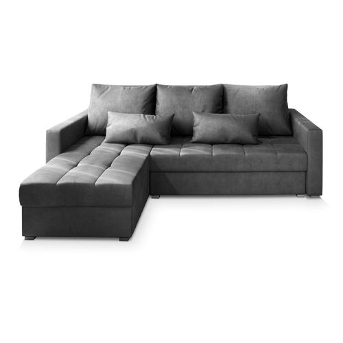 Canapé D'angle Kos Gris En Velours Avec Fonction De Couchage