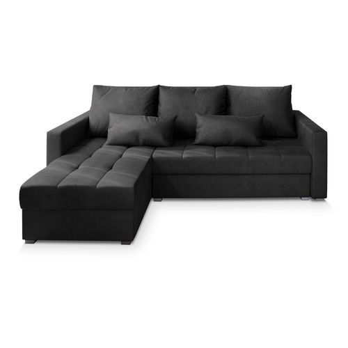 Canapé D'angle Kos Noir En Velours Avec Fonction De Couchage