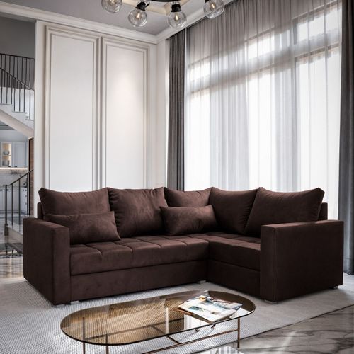 Canapé D'angle Lireno Marron En Peluche Avec Fonction De Couchage