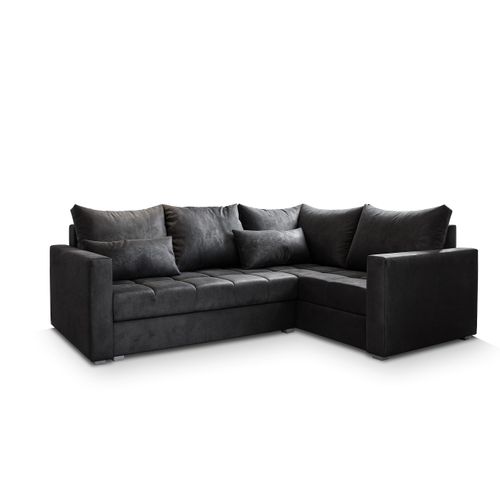 Canapé D'angle Lireno Noir En Peluche Avec Fonction De Couchage