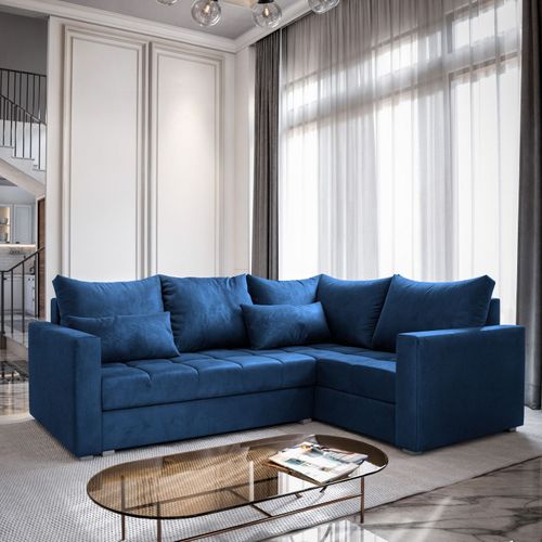 Canapé D'angle Lireno Bleu En Peluche Avec Fonction De Couchage