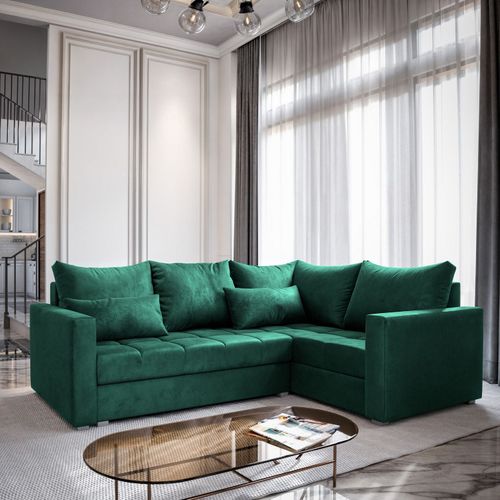 Canapé D'angle Lireno Vert Sapin En Peluche Avec Fonction De Couchage