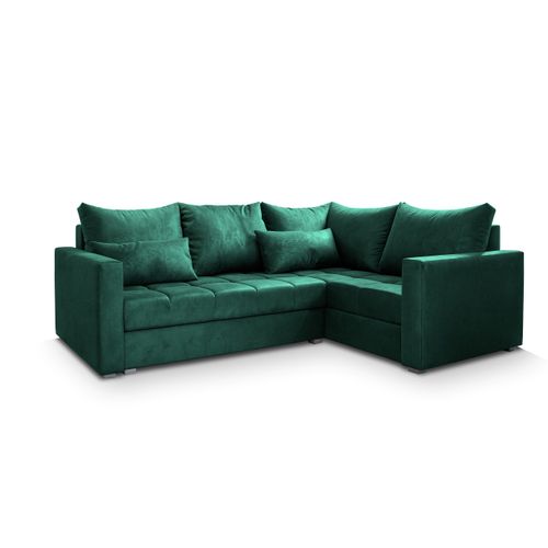 Canapé D'angle Lireno Vert Sapin En Peluche Avec Fonction De Couchage